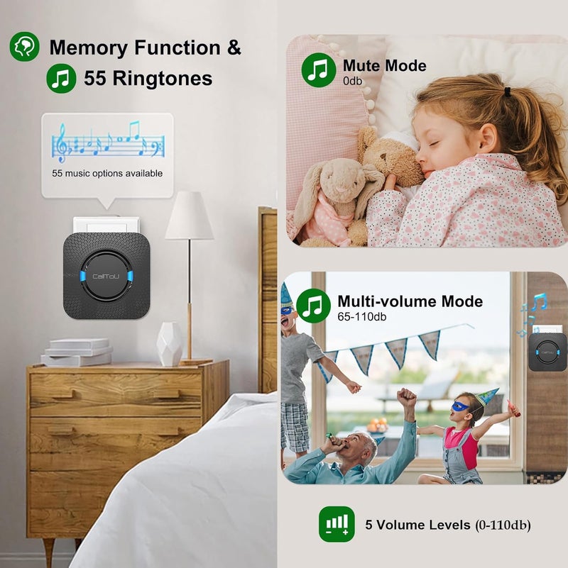 CallToU Caregiver Pager Door Chime for Dementia/Patients/Alzheimers /Kids Safety/Home Security, Door Sensor Alarm with 2 Sensor and 2 Plug-in Receiver, 500FT Wireless Range - Image 4